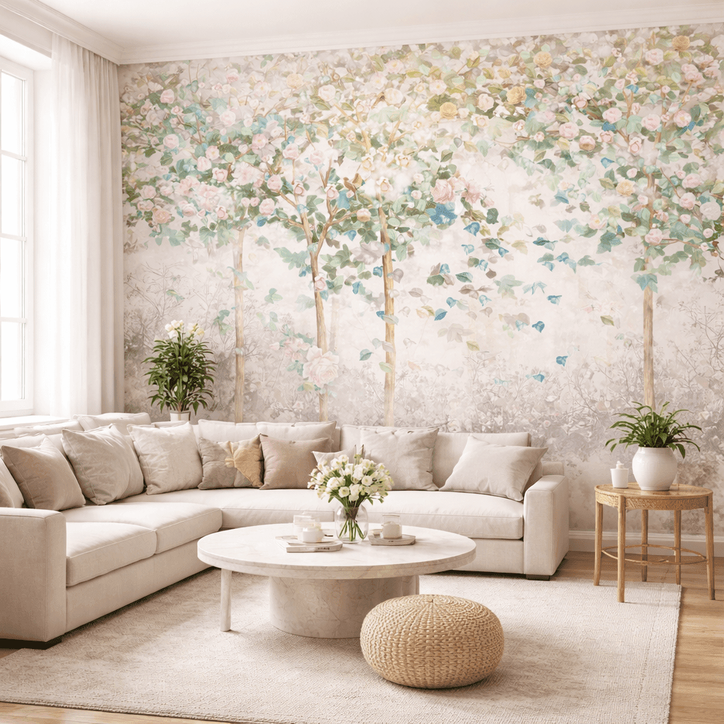 Pastel Ãiçekli Orman Duvar KaÄıdı â Romantik DoÄa Temalı 3D Tasarım