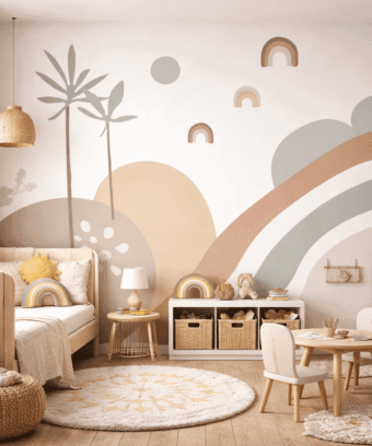 Minimal Bohem Palmiye ve GÃ¶kkuÅaÄÄ± Desenli Duvar KaÄÄ±dÄ±