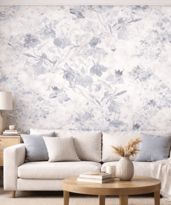 Vintage Mavi Ãiçek Desenli Duvar KaÄıdı â Soft Pastel Floral Duvar Kaplama