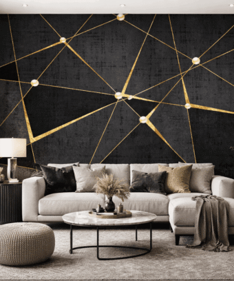 Altın Geometrik Ãizgili Siyah Modern Duvar KaÄıdı
