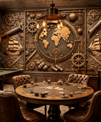Steampunk Denizcilik TemalÄ± DÃ¼nya HaritasÄ± Duvar KaÄÄ±dÄ±
