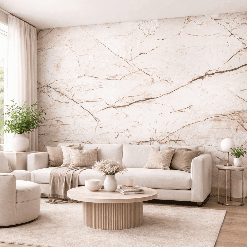Beyaz Mermer Dokulu Modern Duvar KaÄıdı