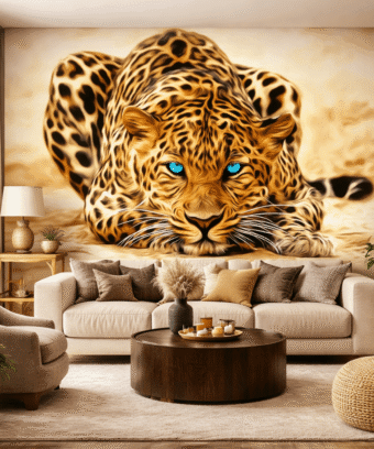Mavi GÃ¶zlÃ¼ Leopar 3D Modern Duvar KaÄÄ±dÄ±