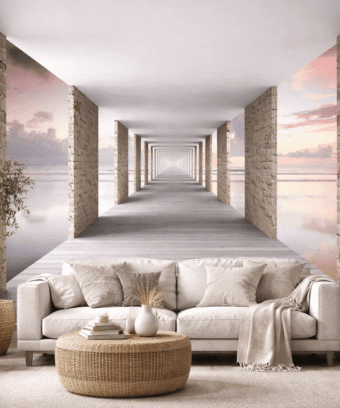 3D Sonsuz Koridor Duvar KaÄÄ±dÄ± â Deniz ManzaralÄ± Modern Perspektif Duvar Dekoru