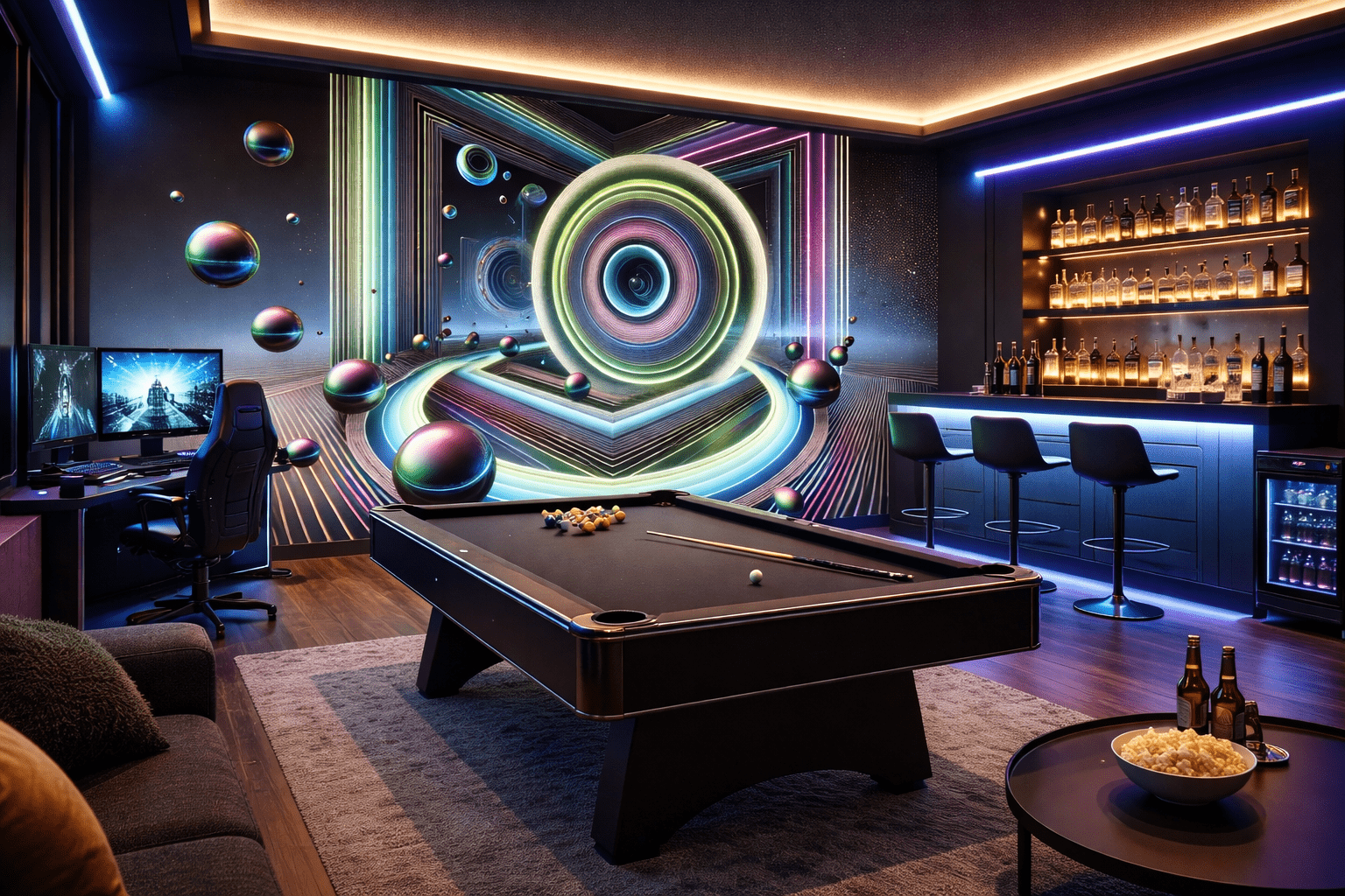 Neon Geometrik Halka 3D Duvar KaÄıdı