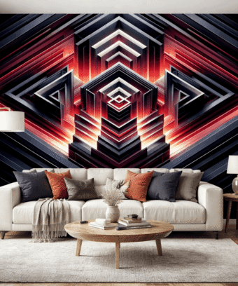 KÄ±rmÄ±zÄ± Siyah Geometrik 3D Modern Duvar KaÄÄ±dÄ±