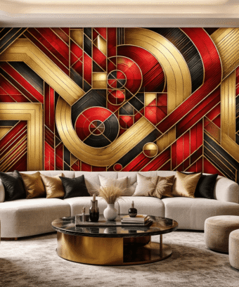 Kırmızı Altın Geometrik Art Deco Duvar KaÄıdı