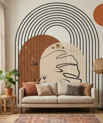 Boho Modern Ark ve Botanik Yaprak Duvar KaÄÄ±dÄ±