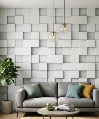 Beyaz Modern Geometrik KÃ¼p Duvar KaÄÄ±dÄ±