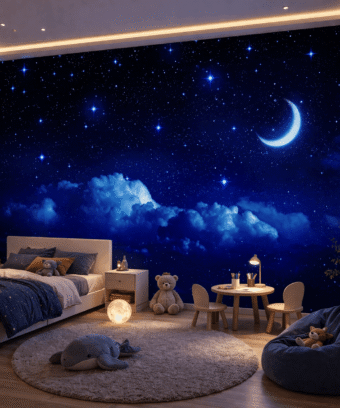 YÄ±ldÄ±zlÄ± Gece Ay ve Bulutlar Duvar KaÄÄ±dÄ±