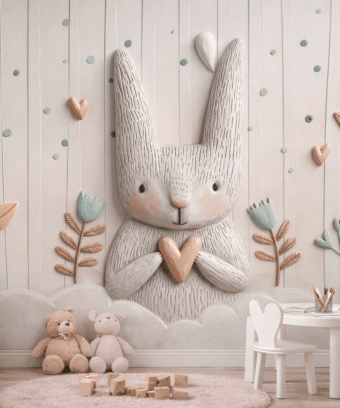 Sevimli TavÅan Kalp TemalÄ± 5D KabartmalÄ± Duvar KaÄÄ±dÄ±