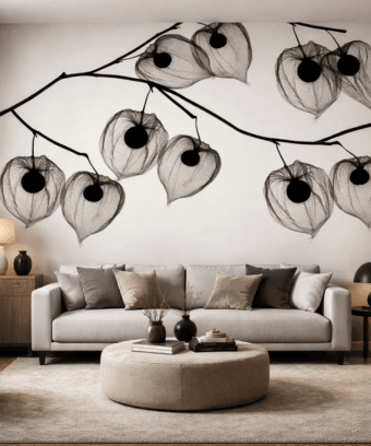 Minimal Ä°skelet Yaprak Desenli duvar kaÄÄ±dÄ±