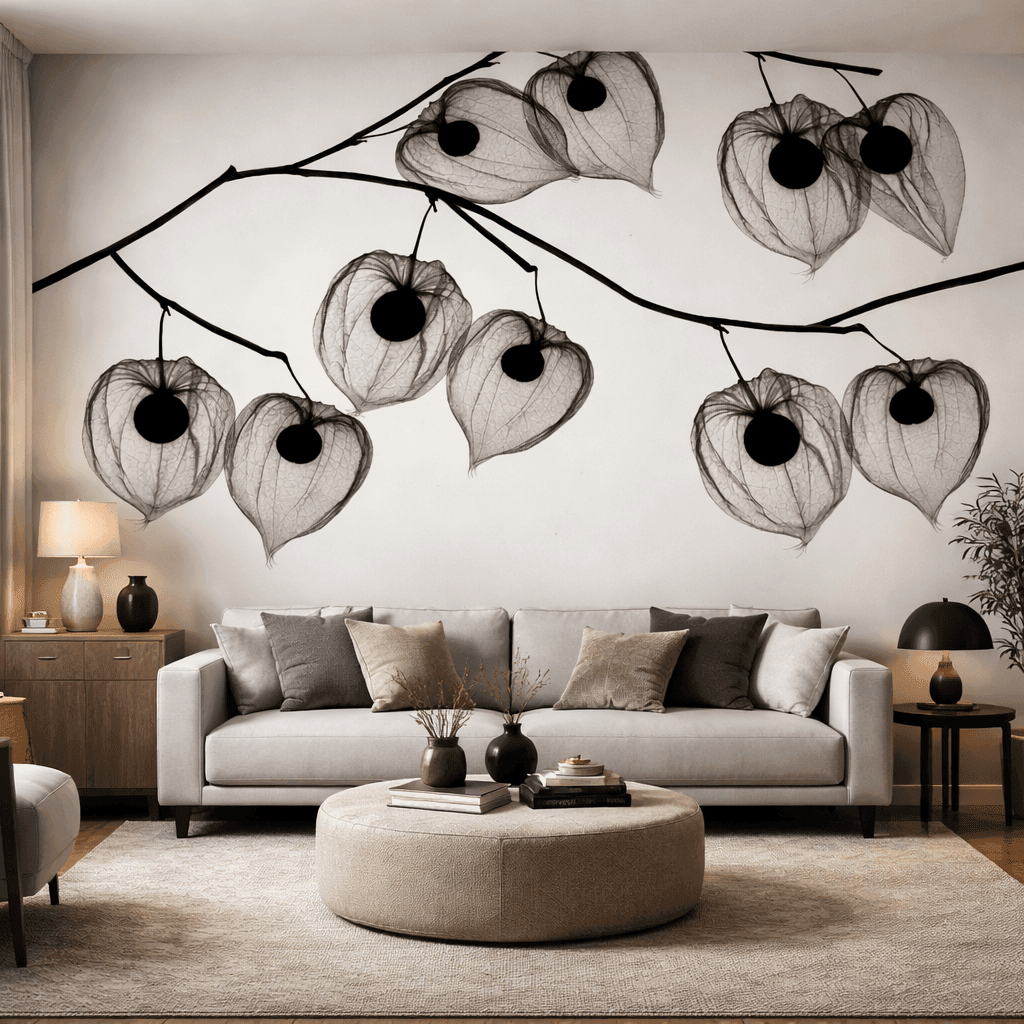 Minimal İskelet Yaprak Desenli duvar kaÄıdı