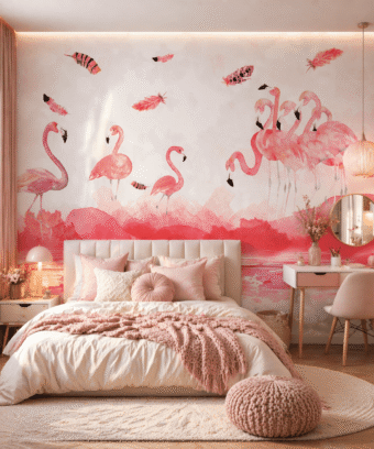 Suluboya Flamingo Desenli Ãocuk OdasÄ± Duvar KaÄÄ±dÄ±