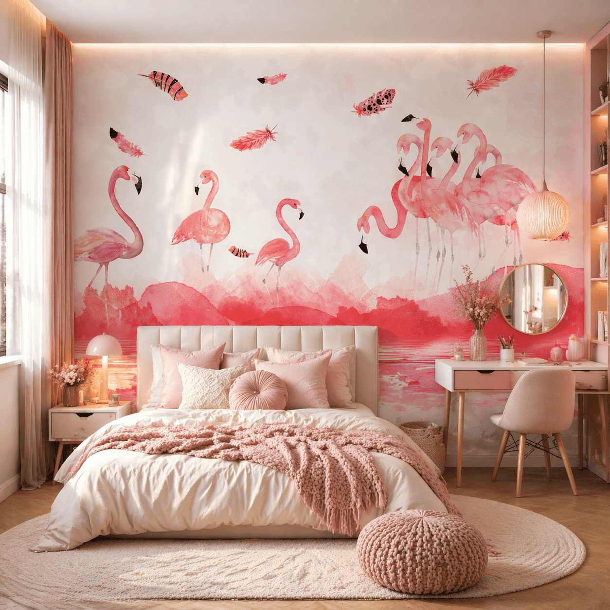 Suluboya Flamingo Desenli Ãocuk Odası Duvar KaÄıdı