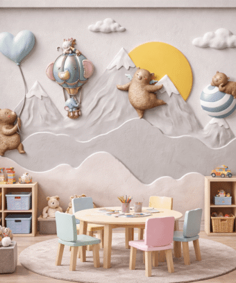 Sevimli AyÄ±cÄ±k DaÄ MacerasÄ± 5D KabartmalÄ± Duvar KaÄÄ±dÄ±