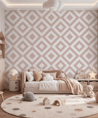 Pudra Pembe Geometrik Desenli Duvar KaÄÄ±dÄ±