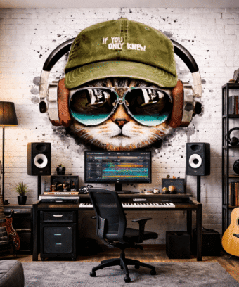 KulaklÄ±klÄ± Cool Kedi Grafiti Duvar KaÄÄ±dÄ±