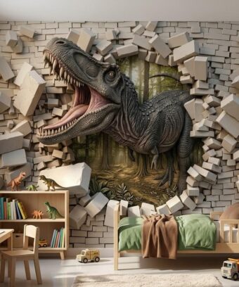 5D Kabartma GÃ¶rÃ¼nÃ¼mlÃ¼ T-Rex Duvar KaÄÄ±dÄ±