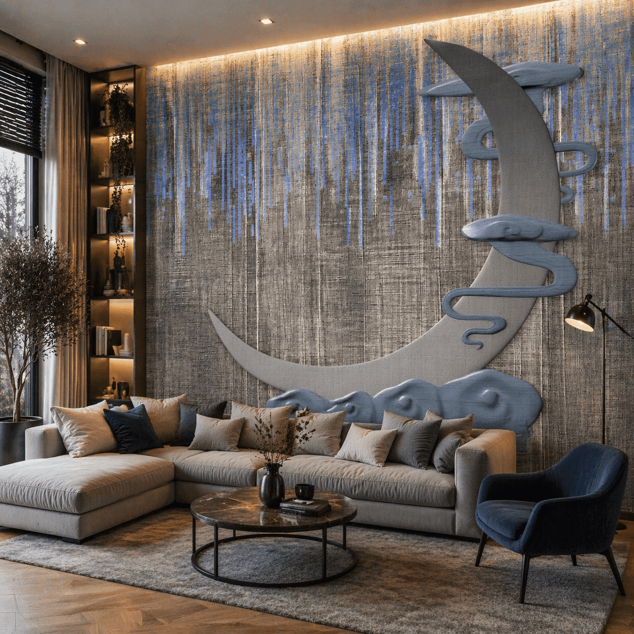 Modern Ay ve Bulut Desenli Duvar KaÄıdı