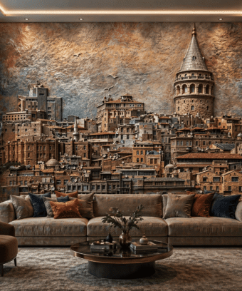 Tarihi Åehir ManzaralÄ± 5D Kabartma GÃ¶rÃ¼nÃ¼mlÃ¼ Duvar KaÄÄ±dÄ±