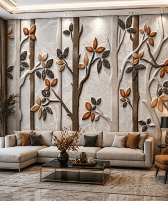 Modern AhÅap DallÄ± 5D Kabartma GÃ¶rÃ¼nÃ¼mlÃ¼ Duvar KaÄÄ±dÄ±