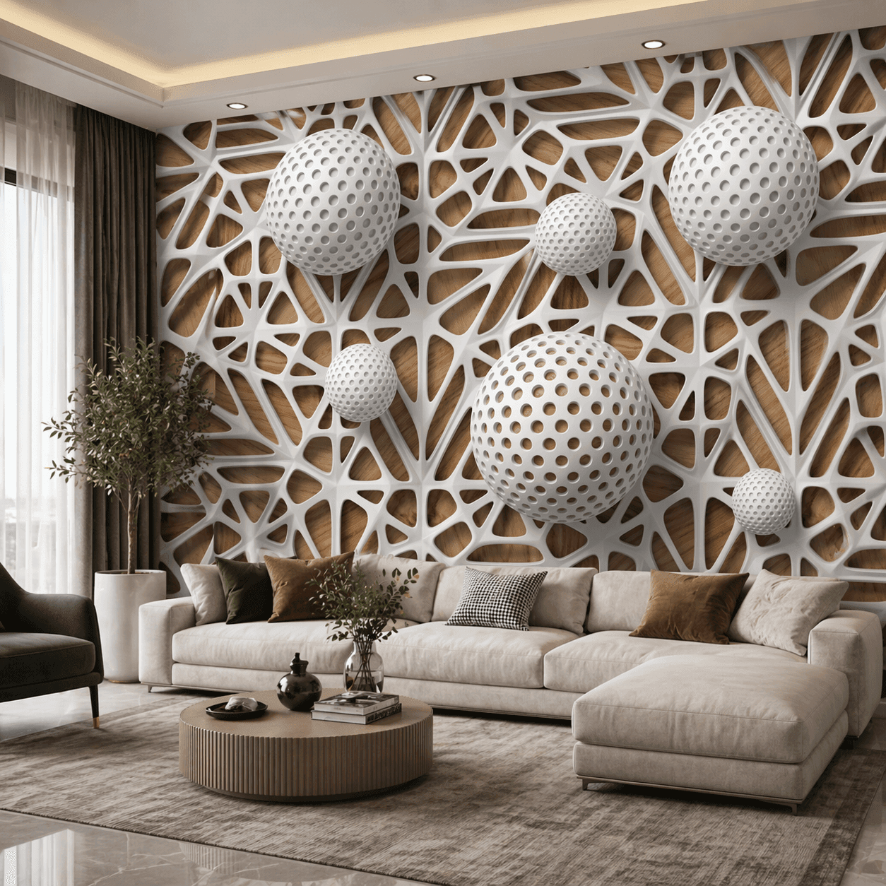 Modern Geometrik Küre Desenli 5D Kabartma Görünümlü duvar kaÄıdı