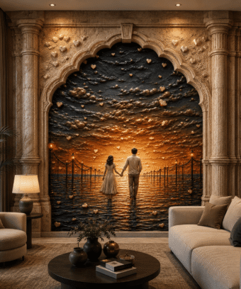 Romantik GÃ¼n BatÄ±mÄ± AÅk TemalÄ± 5D Kabartma GÃ¶rÃ¼nÃ¼mlÃ¼ Duvar KaÄÄ±dÄ±