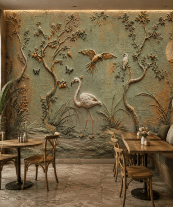 Flamingo BahÃ§esi 5D Kabartma GÃ¶rÃ¼nÃ¼mlÃ¼ Duvar KaÄÄ±dÄ±